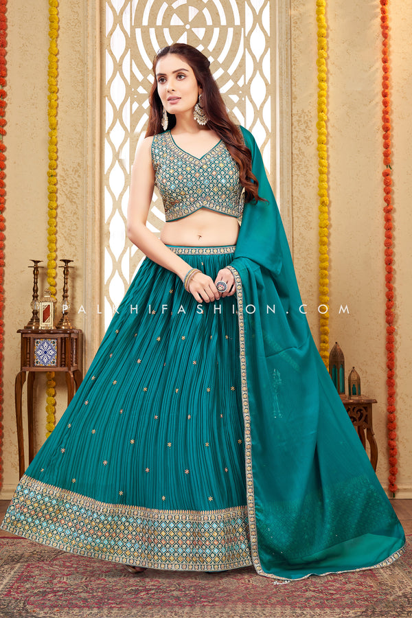 Elegant Teal Lehenga Choli with Embroidery Work