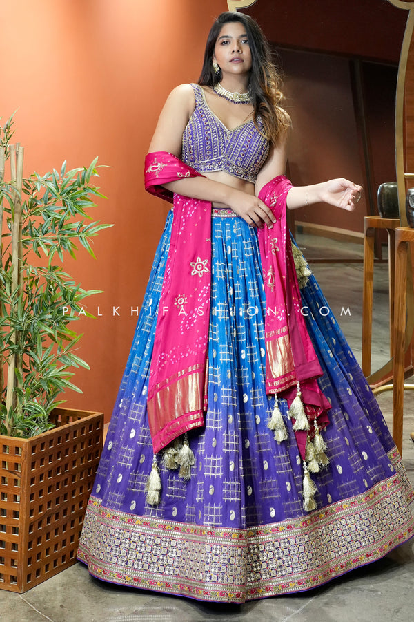 Elegantly Embellished Blue Tissue Silk Lehenga Choli with Handwork Blouse