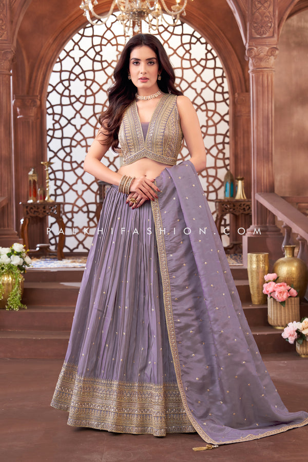 Embroidered Lilac Lehenga Choli with Attractive Work