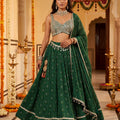Emerald Radiance | Emerald Green Bandhej Lehenga Choli with Full Mirror Work | Palkhi Fashion