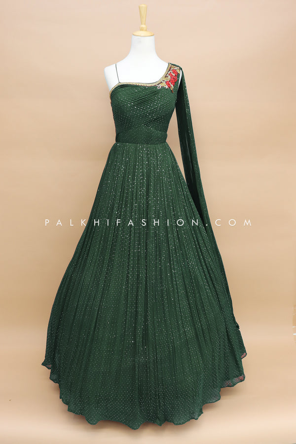 Emerald Green Indian Designer Outfit With Staggering Style & Work