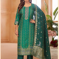 Gilded Weaves | Green Silk Banarasi Straight Cut Kurta Set | Palkhi Fashion