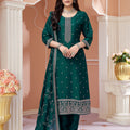 Emerald Aura | Green Silk Straight Suit with Thread work | Palkhi Fashion