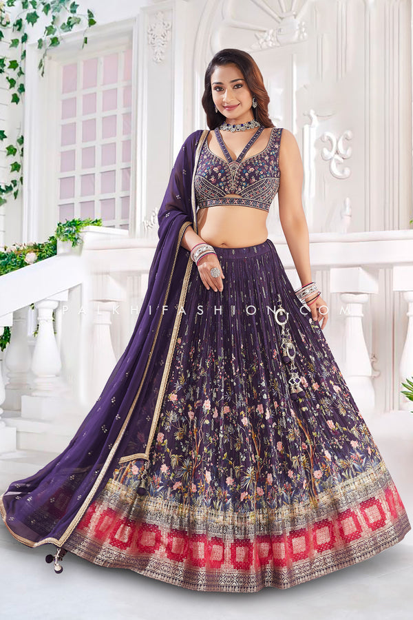 Enchanting Deep Purple Lehenga Choli: A Fusion of Tradition and Modernity