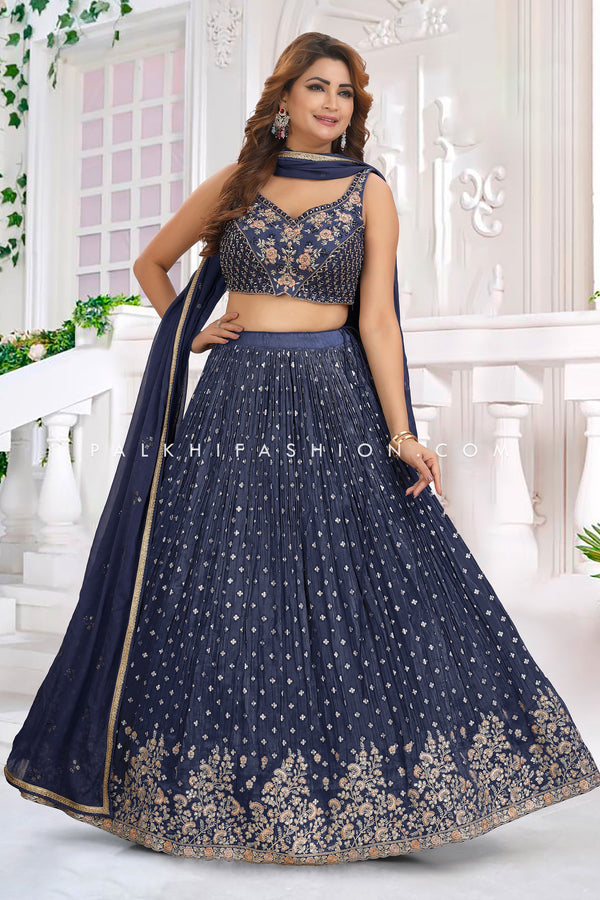 Exquisite Blue Soft Silk Lehenga Choli With Intricate Embroidery