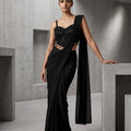 Midnight Noir | Black Georgette Saree Beaded Blouse | Palkhi Fashion