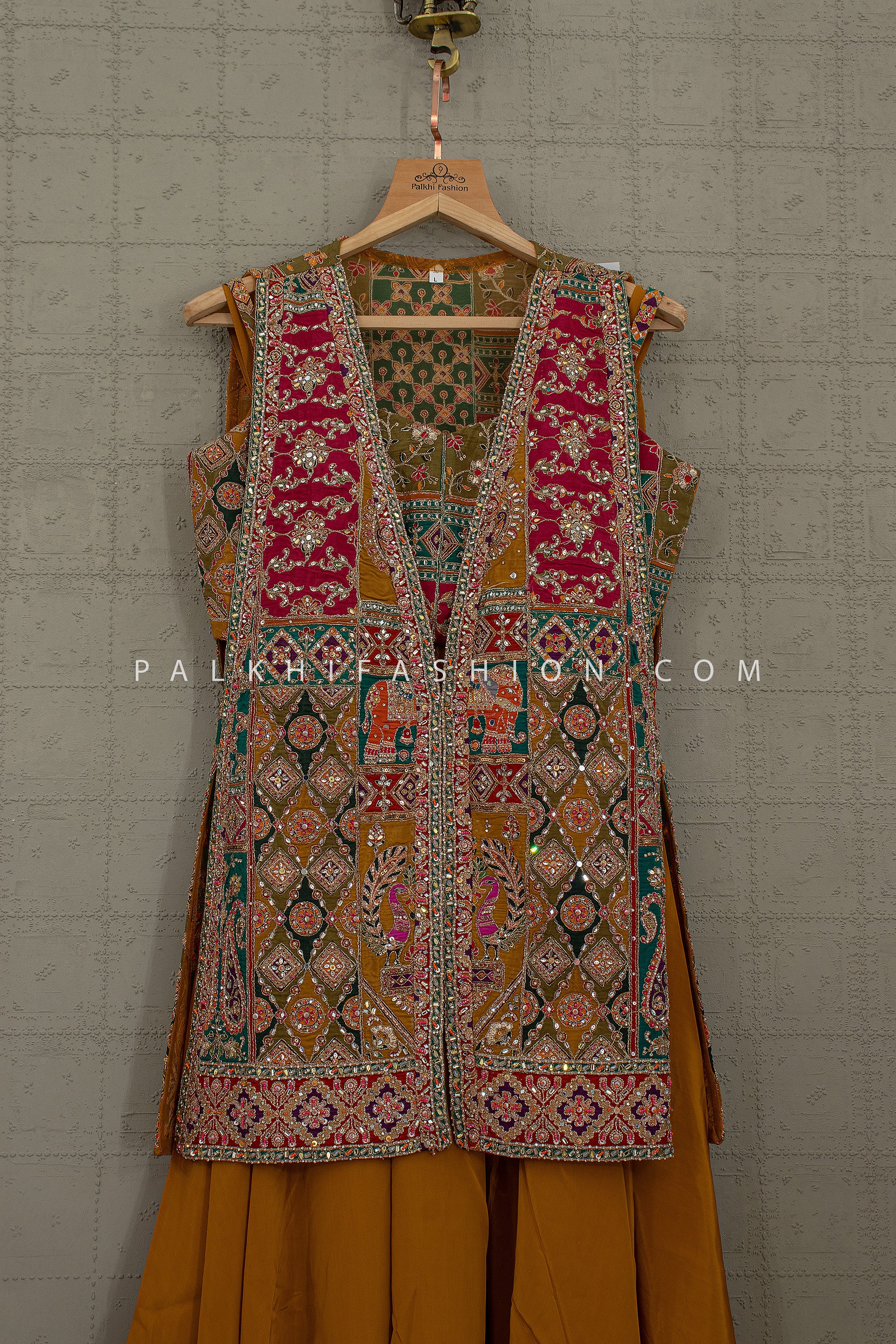 Festive Artisan Muse – Mustard Crop Top Palazzo Set with Heritage Jacket – Palkhi Fashion