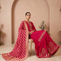 Vibrant Radiance | Fuchsia Pink Embroidered Palazzo Suit with Woven Dupatta | Palkhi Fashion