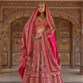 Grand Radiance | Rani Pink Pure Silk Resham Embroidered Bridal Lehenga Set | Palkhi Fashion