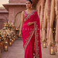 Ruby Royale – Fuchsia Pink Designer Saree with Antique Zari Embroidery | Palkhi Fashion