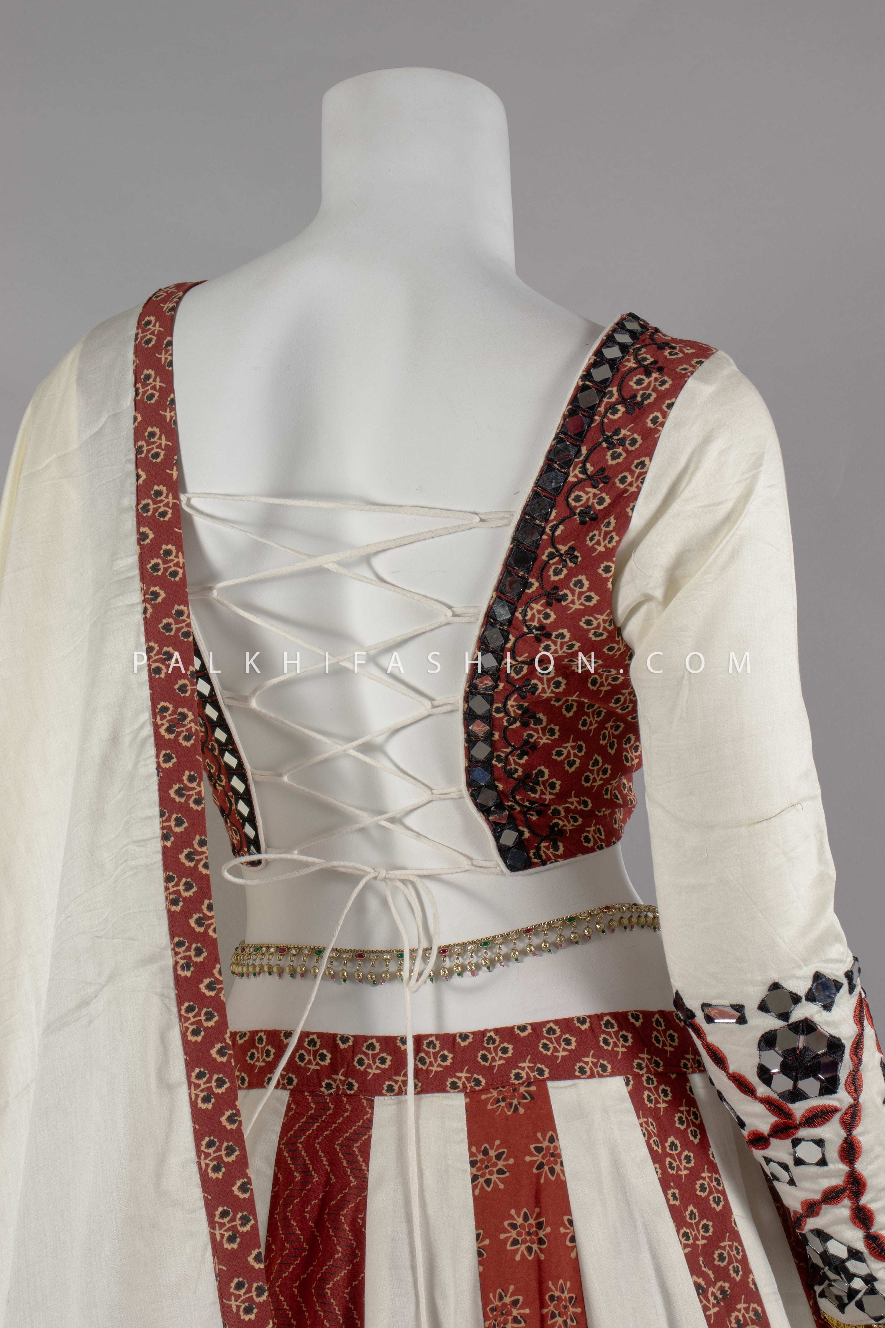Premium Cotton Silk Chaniya Choli with Ajrakh & Mirror Work – Palkhi Fashion