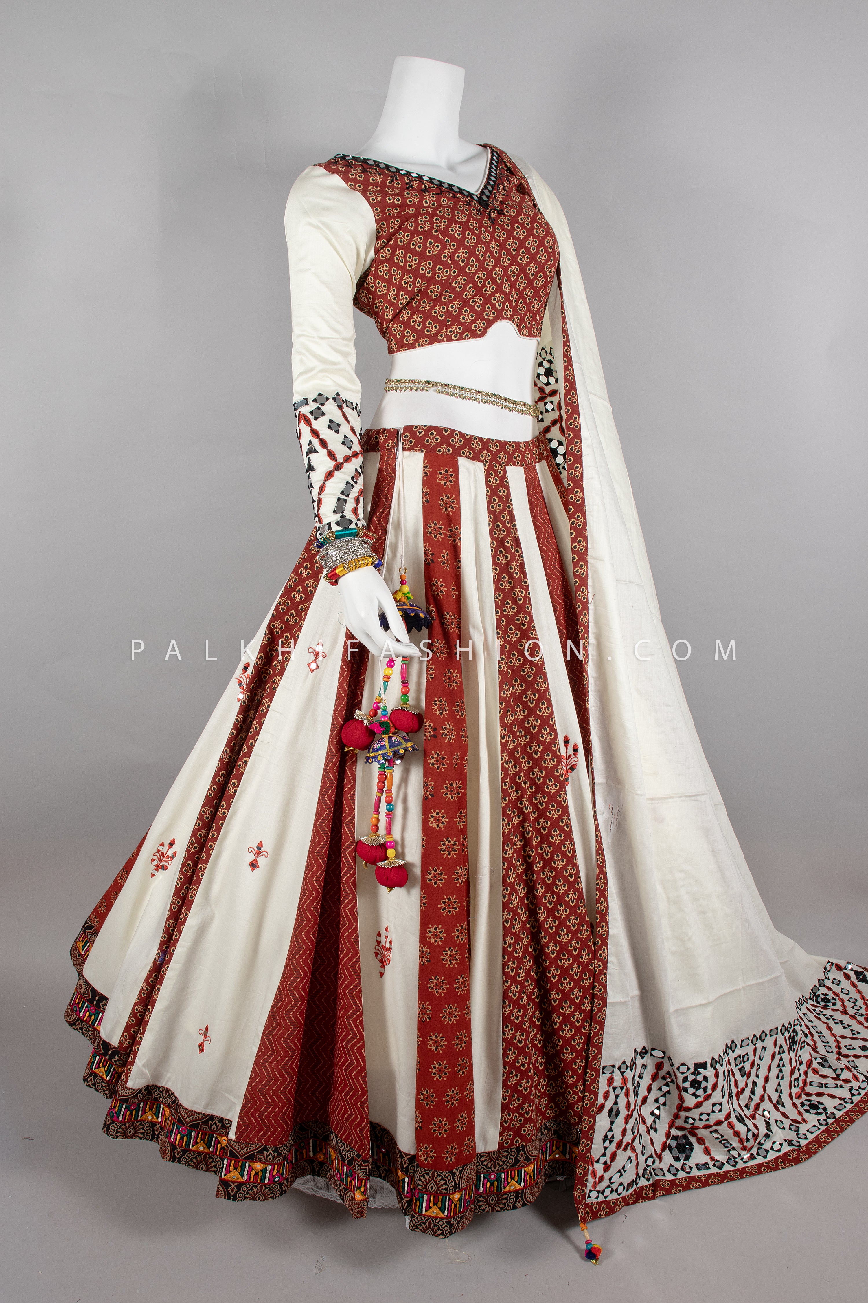Premium Cotton Silk Chaniya Choli with Ajrakh & Mirror Work – Palkhi Fashion