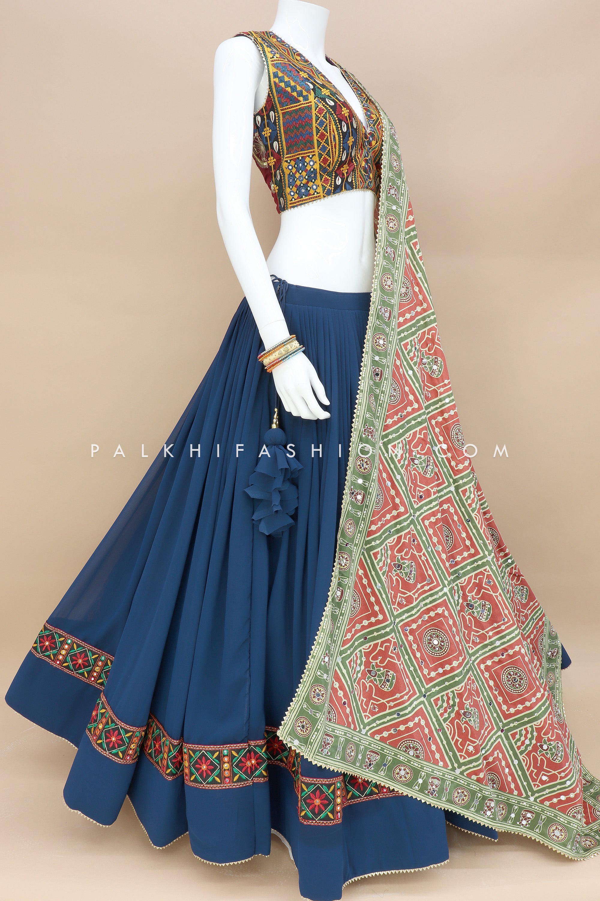 Full Flair Teal Color Embroidery Work Navratri Chaniya Choli – Palkhi ...