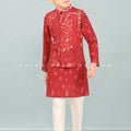 Gajri Red Boys Jacket Kurta Set with Patola Work – Palkhi Fashion 