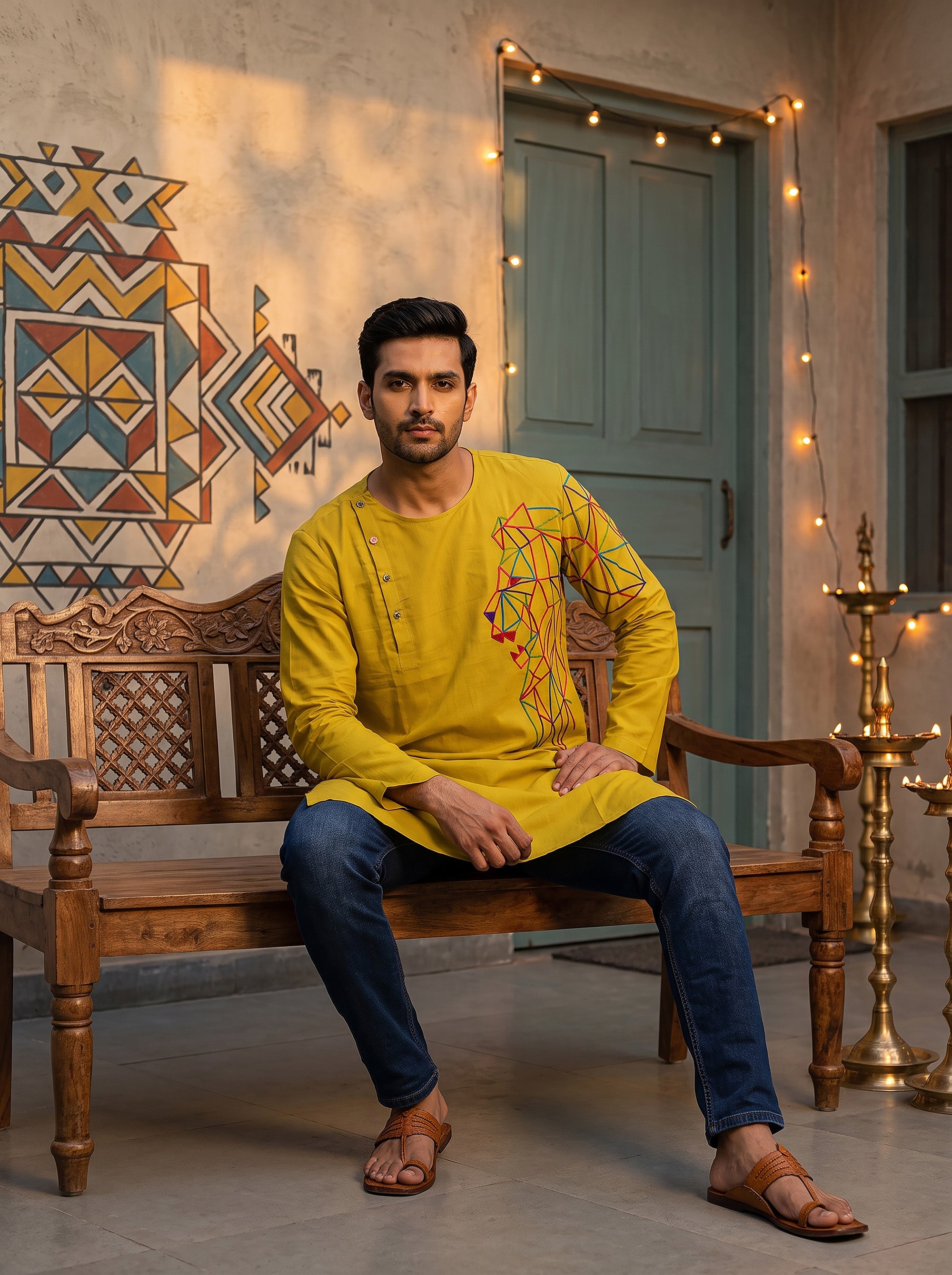 Garba Ready | Mustard Appealing Embroidered Kurta | Palkhi Fashion