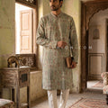 Garden Heirloom Elegance – Sage Green Printed Designer Kurta for Men | Palkhi Fashion