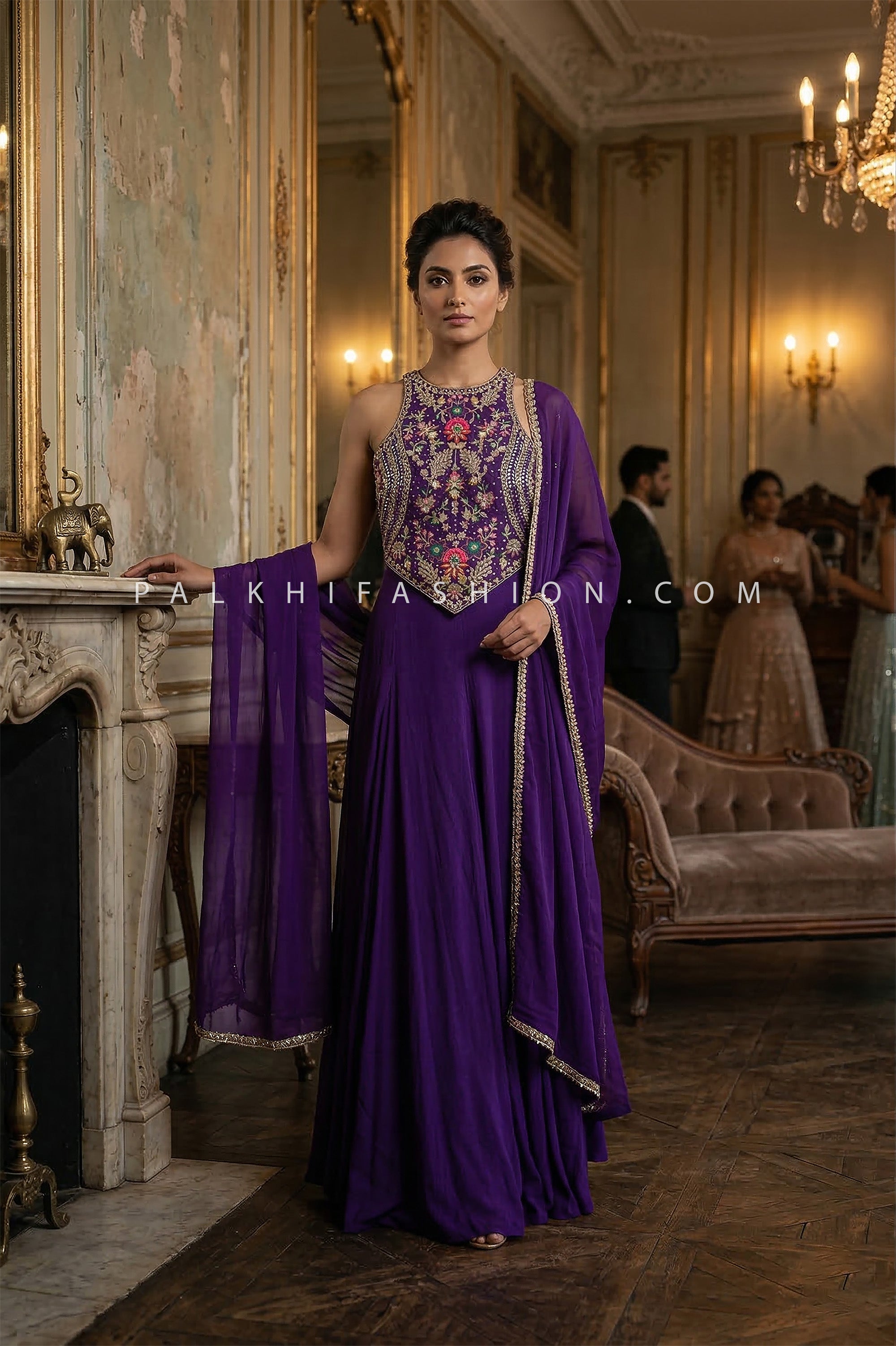 Imperial Violet Glam – Purple Mirror Work Indo-Western Palazzo Ensemble – Palkhi Fashion