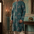 Regal Scenic Statement – Teal Embroidered Designer Kurta for Men | Palkhi Fashion