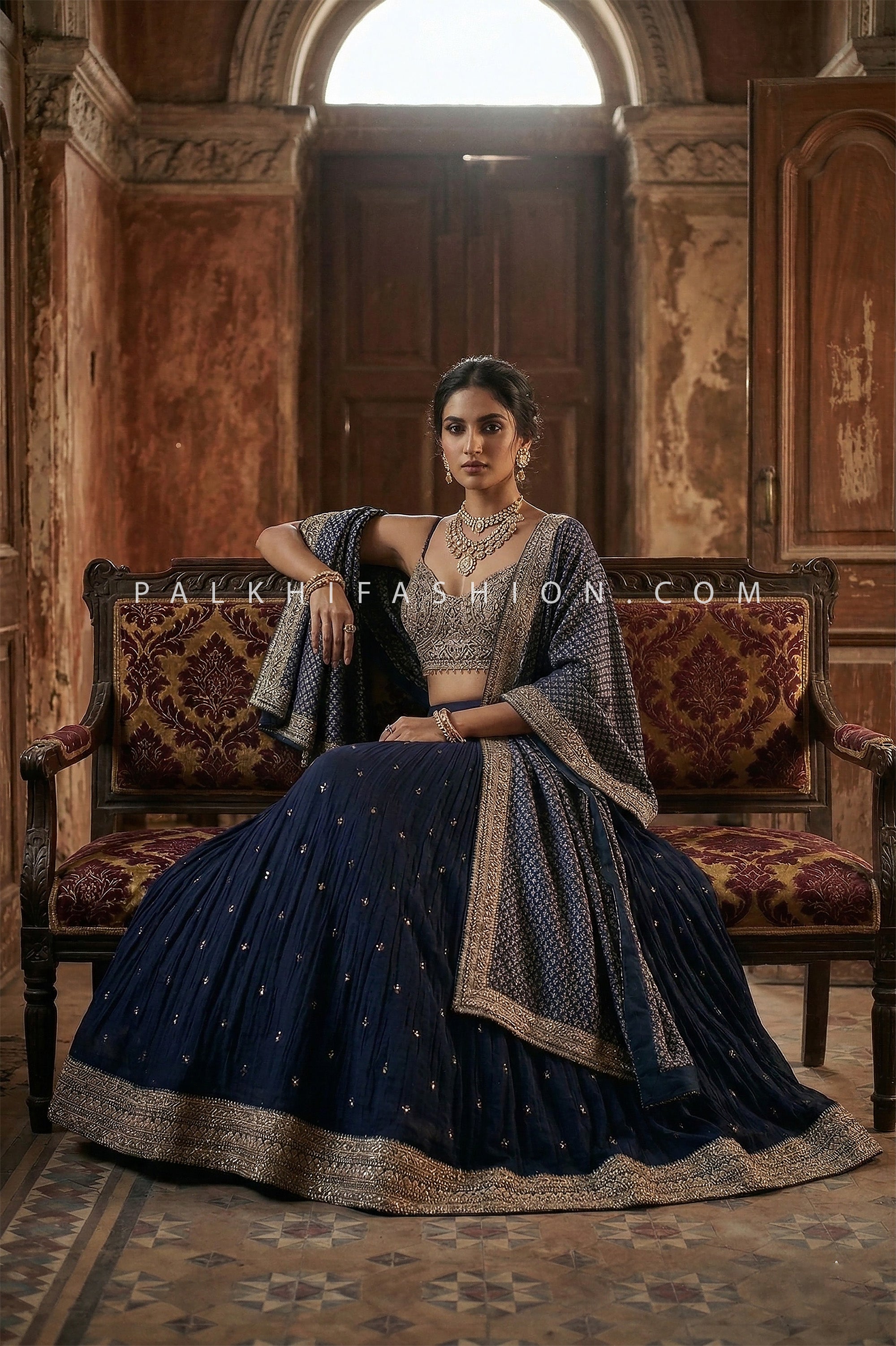 Ajrakh Heritage Glow - Navy Blue Designer Lehenga with Ajrakh Dupatta – Palkhi Fashion