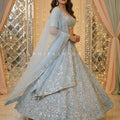 Celestial Powder Blue - Heavy Mirror Work Soft Silk Lehenga Choli- Palkhi Fashion USA