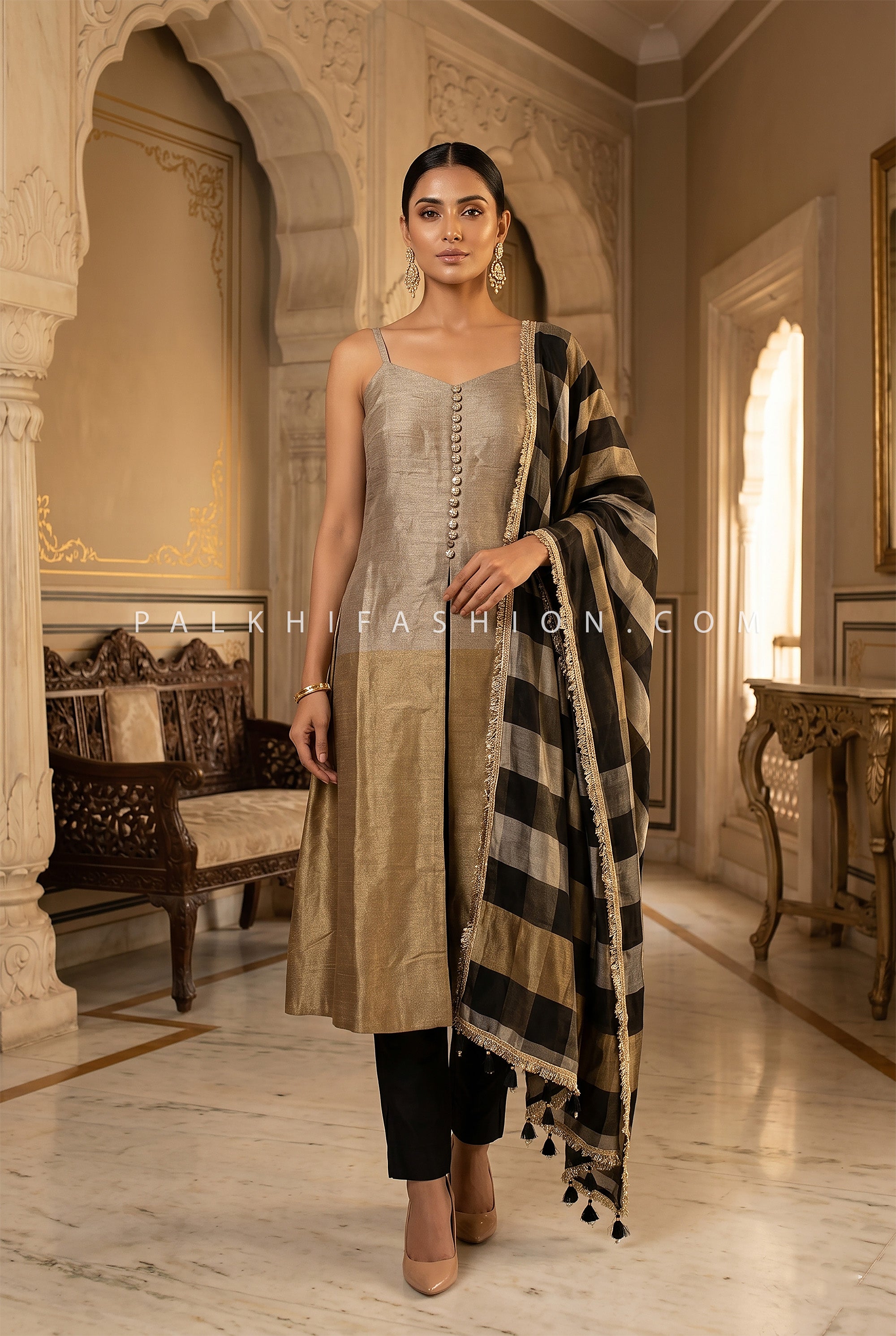 Timeless Regal Glow – Dual tone Pure Silk A Line Suit with Appealing Dupatta – Palkhi Fashion