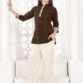 Brown & Beige Girls Kurta Co-ord Set with Embroidered Details | Palkhi Fashion