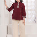 Maroon & Beige Girls Kurta Co-ord Set with Embroidered Details | Palkhi Fashion