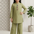 Olive Green Girls Kurta Co-ord Set with Multi-Color Embellishments | Palkhi Fashion