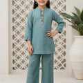 Teal Blue Girls Kurta Co-ord Set with Multi-Color Embellishments | Palkhi Fashion