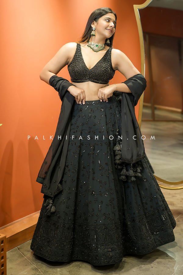 Glamourous Black Designer Lehenga Choli With Handwork