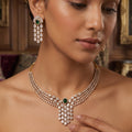 Elegant Gold and Diamond Jewelry Set with Emerald or Pink Stone | Palkhi Fashion