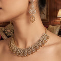Golden Radiance | Gold Finish American Diamond Necklace Set with Champagne Teardrops | Palkhi Fashion