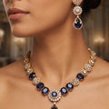 Royal Jewel | Gold Finish American Diamond Statement Necklace Set with Colored Gemstones | Palkhi Fashion