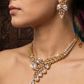 Radiant Cascade | Gold Finish American Diamond Statement Necklace Set | Palkhi Fashion