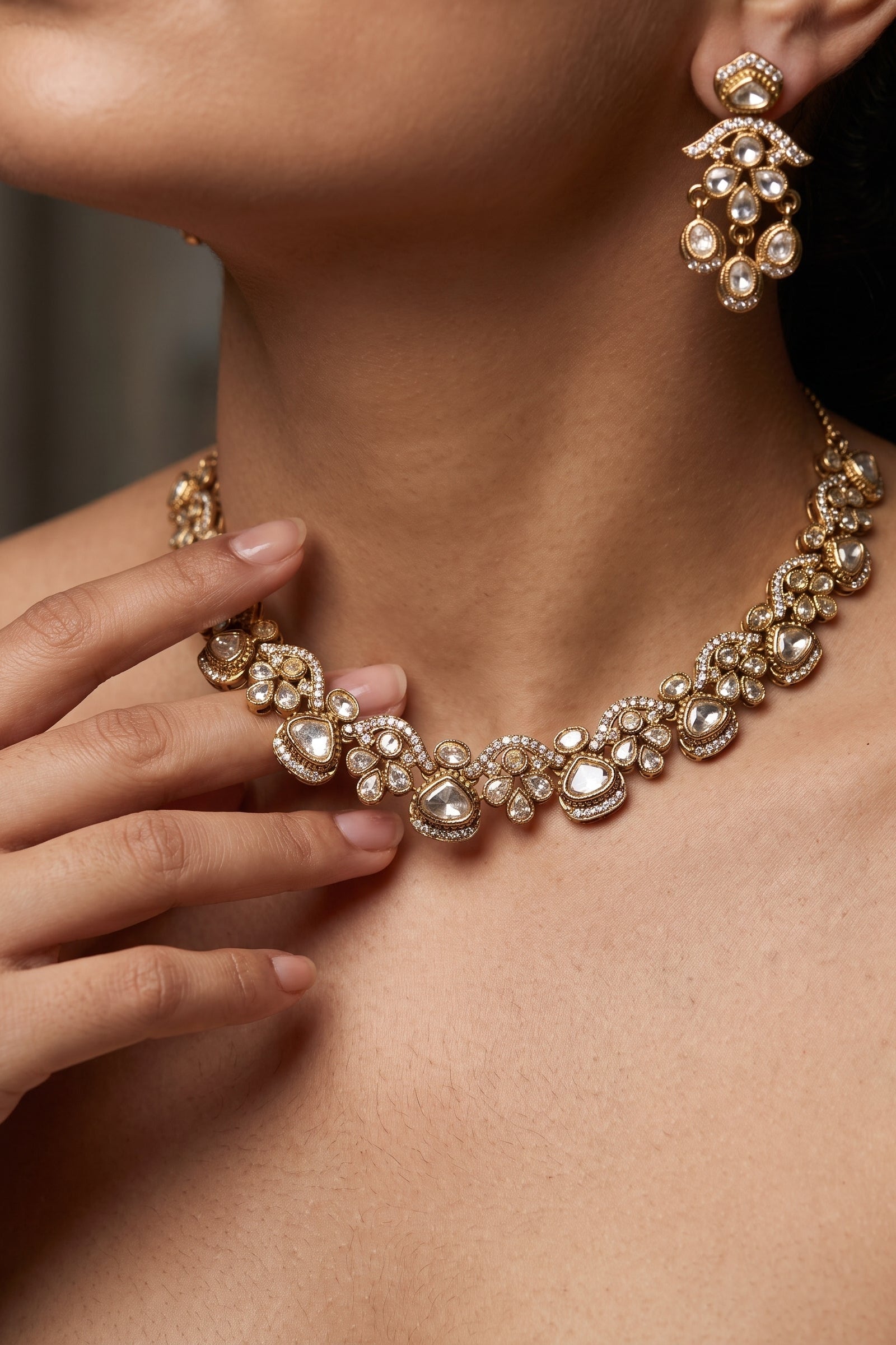 Majestic Gold Polki Bridal Necklace Set with Kundan | Palkhi Fashion