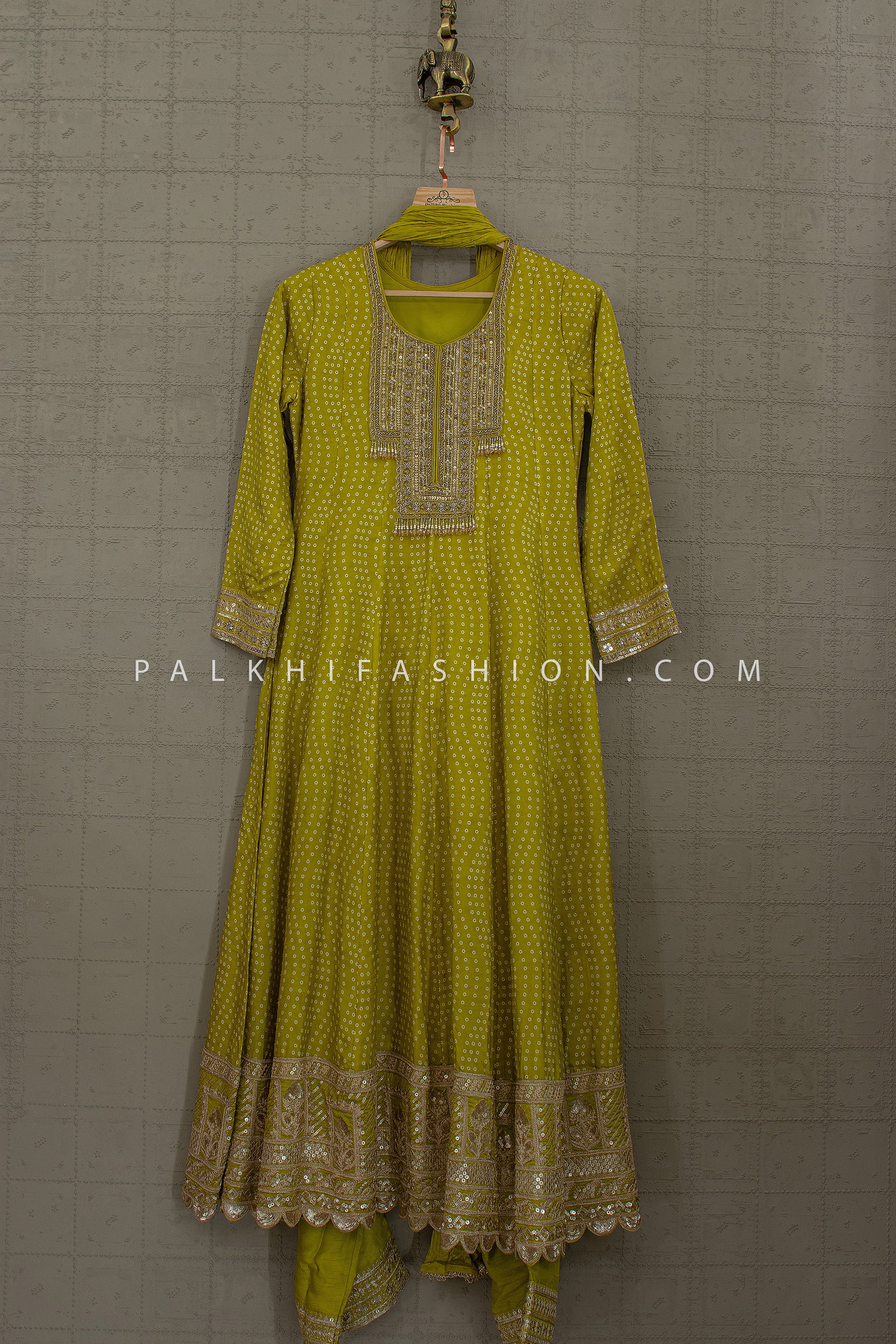 Green Bandhani Embroidered Anarkali with Pants – Palkhi Fashion - Palkhi Fashion