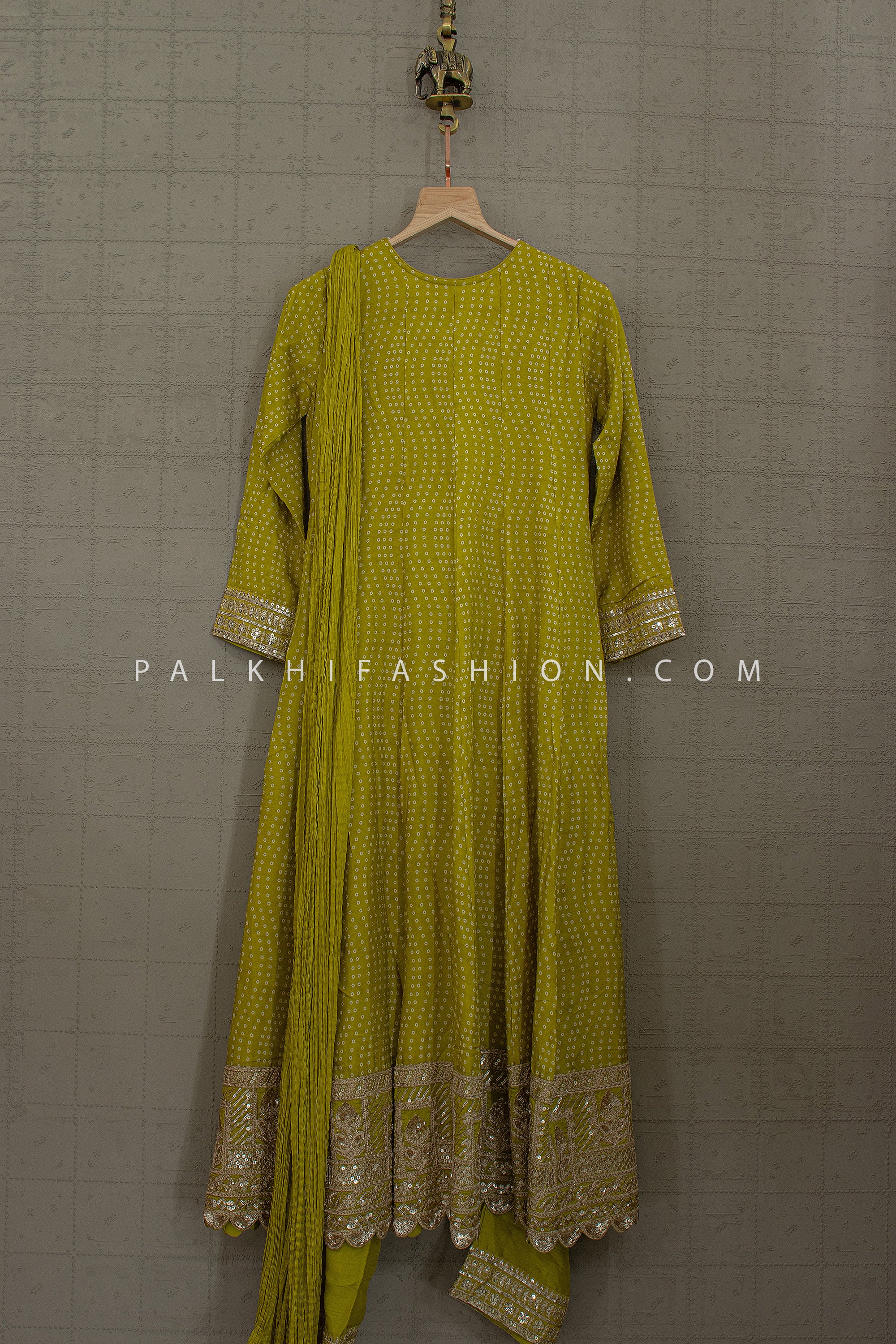 Green Bandhani Embroidered Anarkali with Pants – Palkhi Fashion - Palkhi Fashion