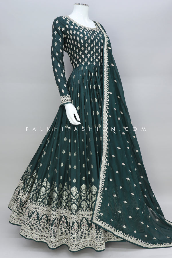 Green Pure Silk Indian Designer Outfit