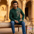 Mayur Raas | Bottle Green Premium Kurta Peacock Threadwork | Palkhi Fashion