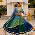 Festive Vibrance | Green & Blue Ombre Georgette Chaniya Choli with Bandhej Print | Palkhi Fashion