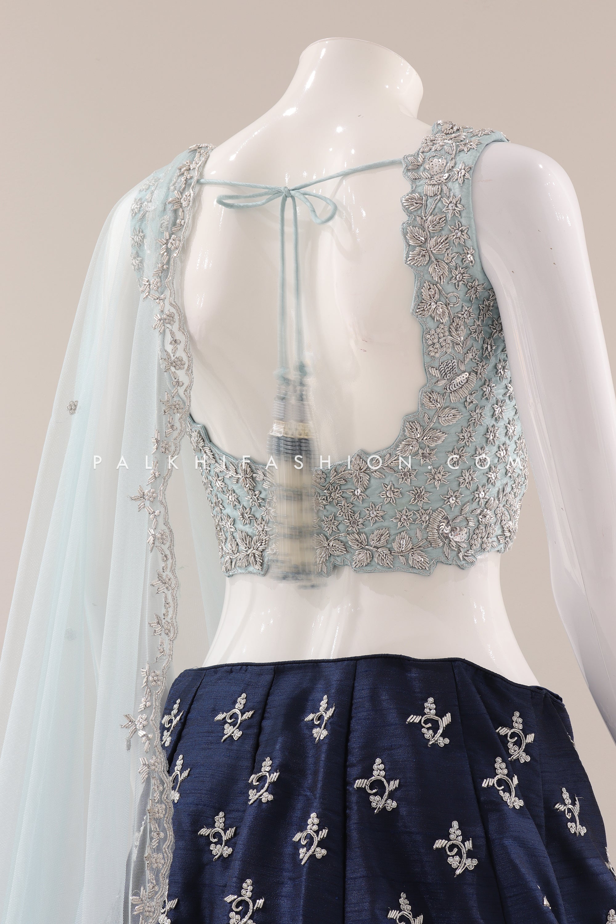 Handcrafted Elegance: Navy Blue Pure Silk Lehenga Choli