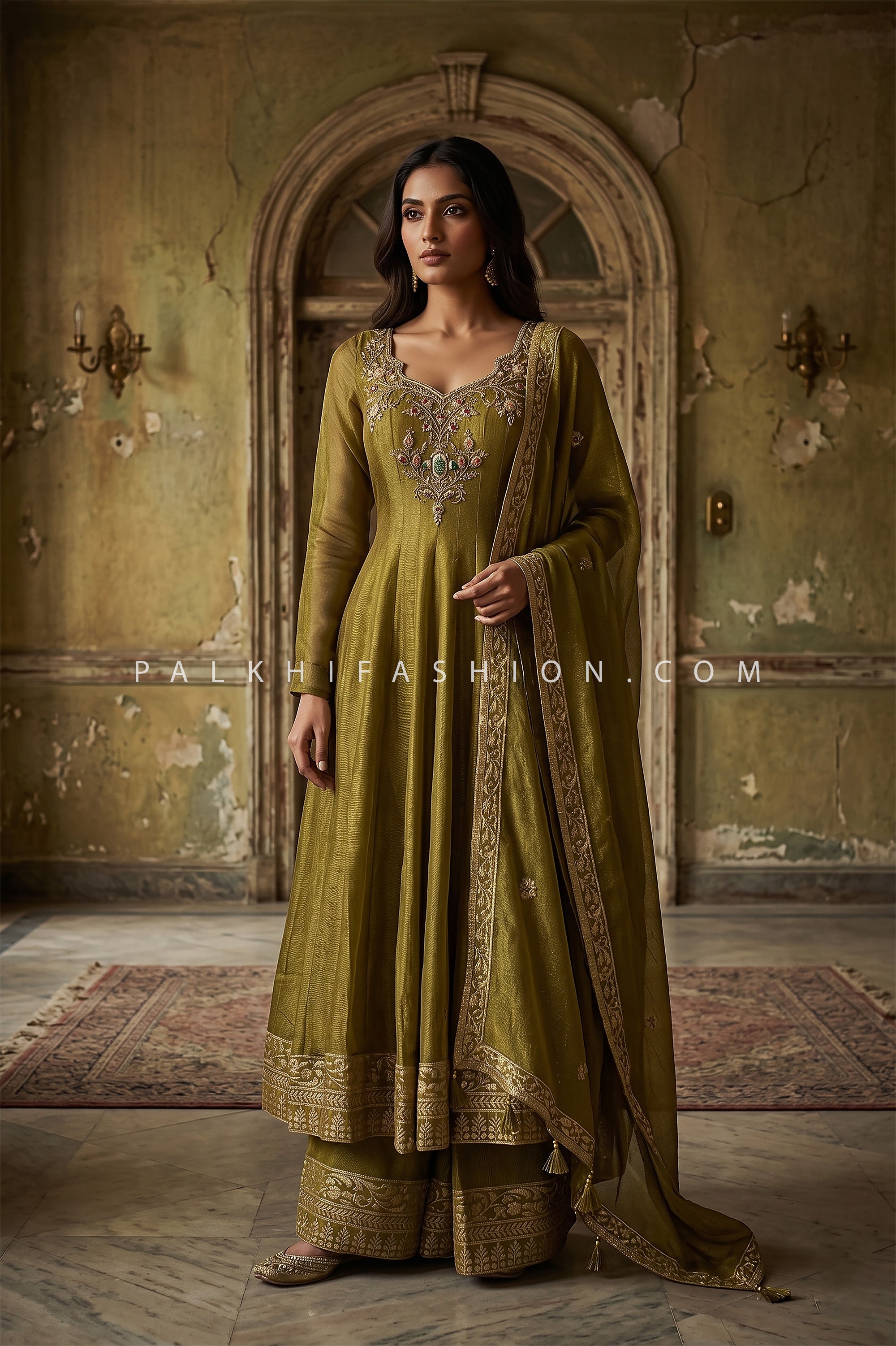 Heirloom Elegance – Handworked Anarkali Palazzo Suit | Palkhi Fashion