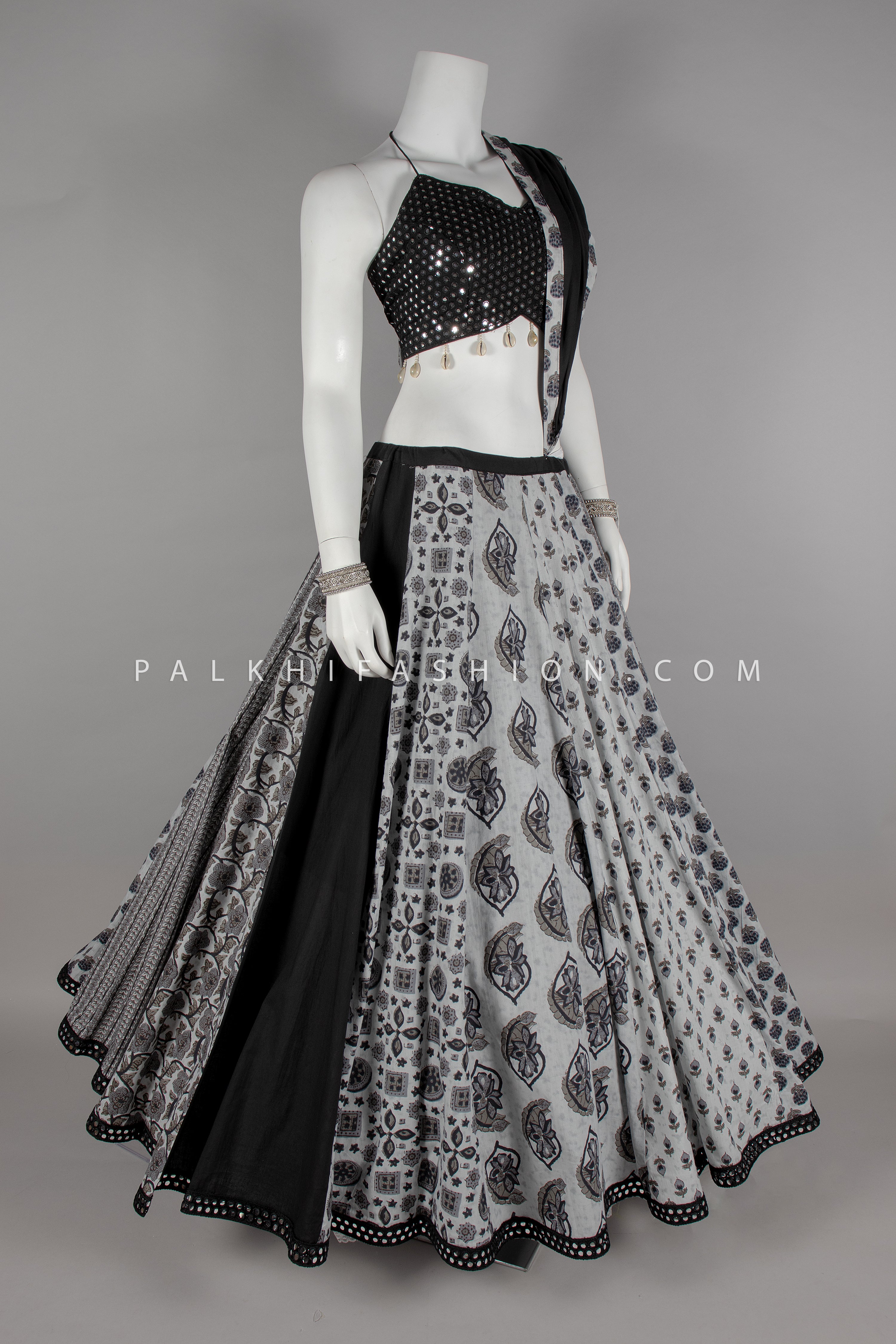 Stylish Black Navratri Chaniya Choli with Jaipur & Ajrakh Prints – Palkhi Fashion