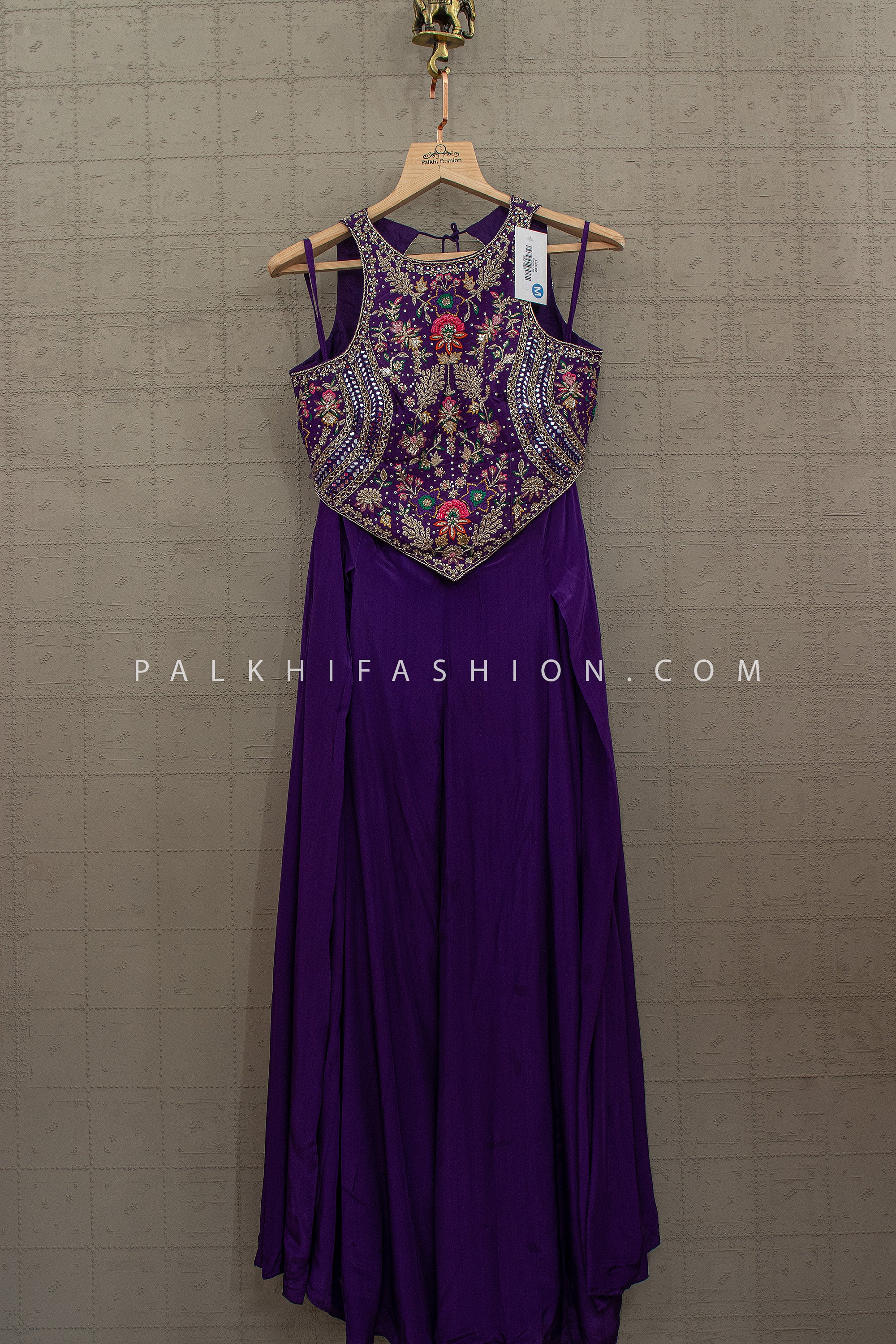 Imperial Violet Glam – Purple Mirror Work Indo-Western Palazzo Ensemble – Palkhi Fashion