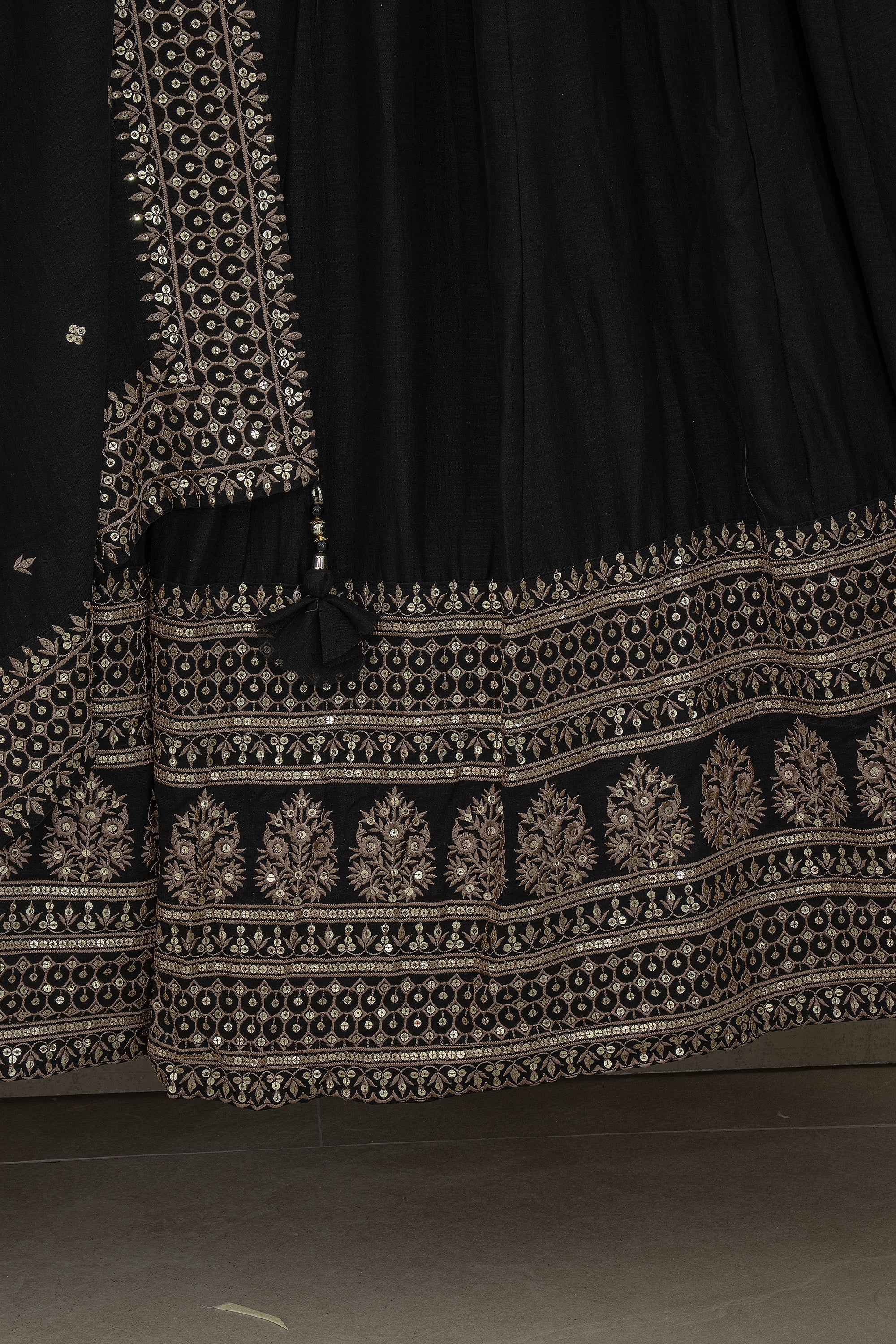 Classic Couture Muse – Elegant Black Designer Silk Gown with Dupatta – Palkhi Fashion