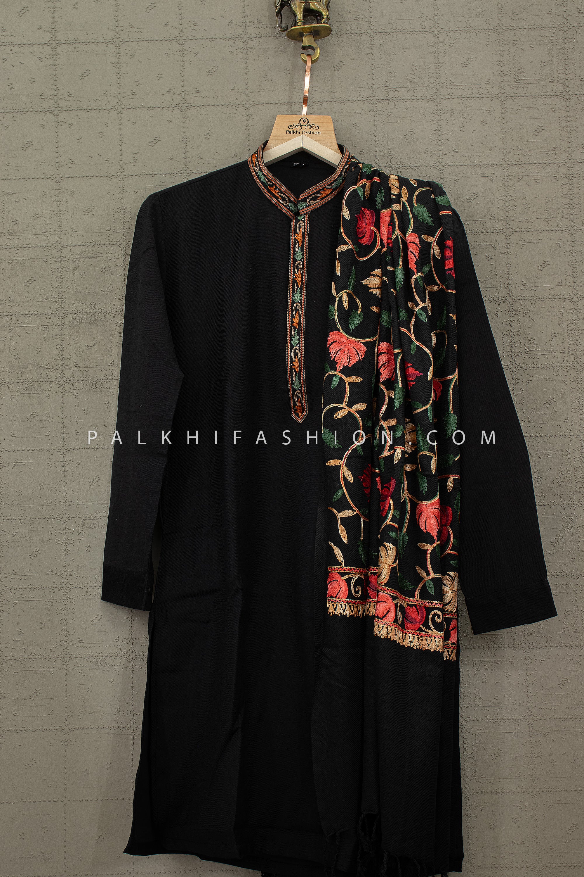 Timeless Royal Ease – Cream Designer Kurta Set with Kashmiri Embroidered Shawl | Palkhi Fashion