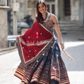 Nomad Heritage – Indigo Maroon Ajrakh Print Chaniya Choli with with Artisan Tribal Blouse | Palkhi Fashion