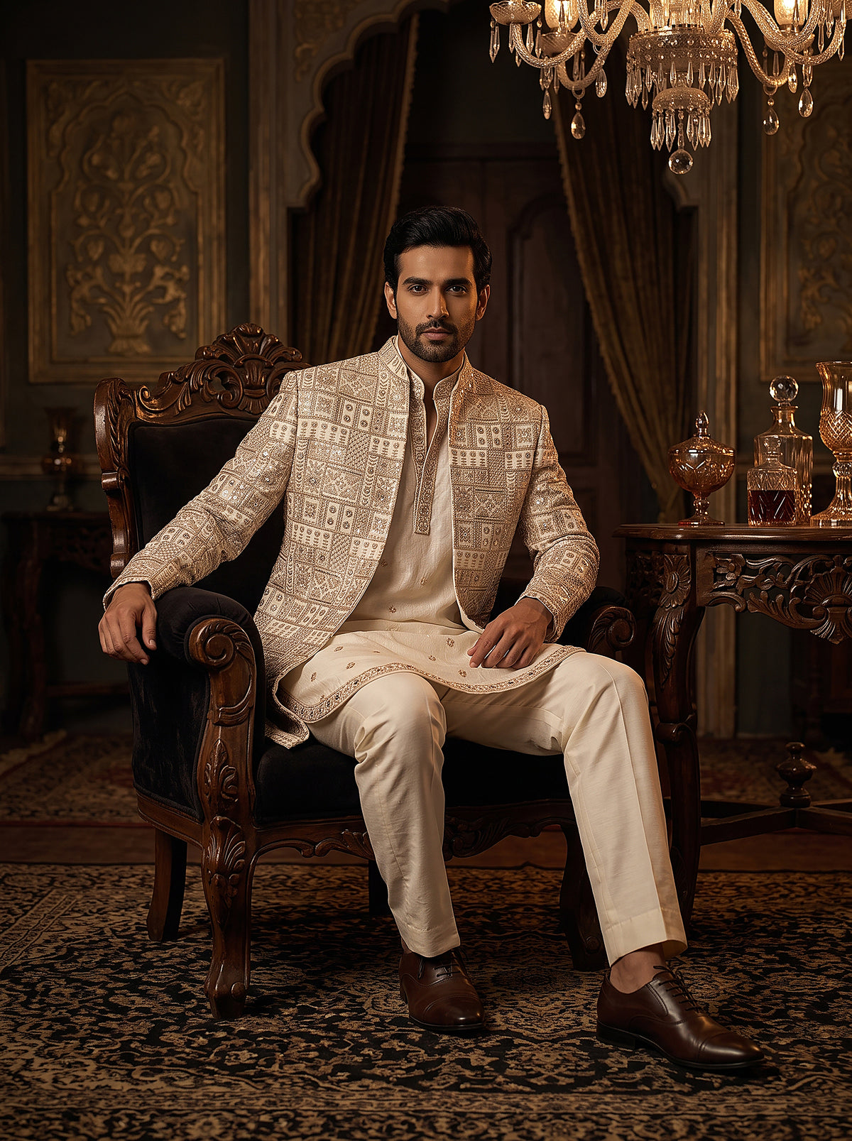 Ivory Imperial | Hand-Embellished Designer Indo-Western with Heritage Mosaic Work | Palkhi Fashion