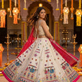 Meadow Elegance – Ivory Embroidered Navratri Chaniya Choli with Bandhani Dupatta | Palkhi Fashion