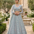 Regal Powder Blue Couture Lehenga Choli with Designer Blouse | Palkhi Fashion